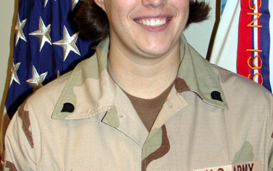 Spc. Billie Grimes, one of three 1st Armored Division soldiers featured on Time Magazine’s “Person of the Year” cover in December, during a Monday visit to the Pentagon.