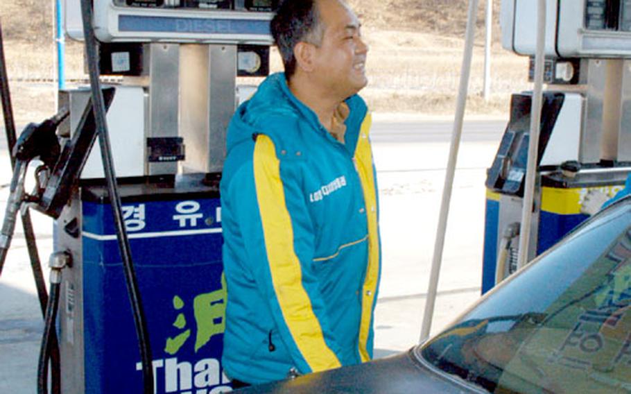 Park Yun-jung was able to repair his Gunsul gas station thanks to 14 millon won compensation paid to fix damages caused by a hovering U.S. military helicopter.