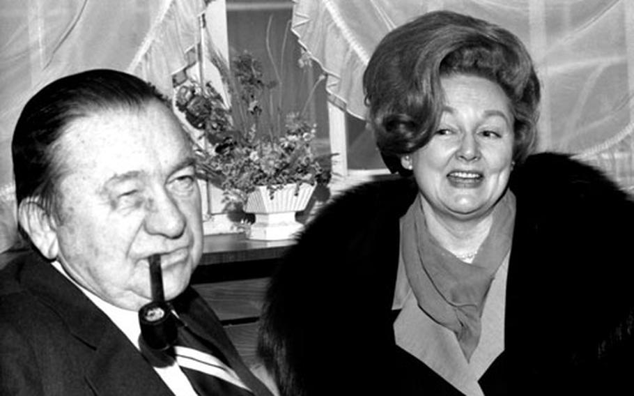 Tex Ritter and his wife, Dorothy, at Wiesbaden, Germany, in January, 1971.
