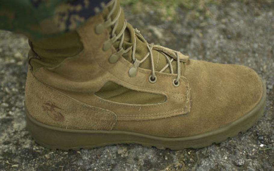 Some Marines unknowingly have purchased knock-offs of the new Marine Corps combat boots, which are hard to come by in some sizes. The fakes often have the eagle, globe and anchor stamped on the outer heel, just like this authorized boot, so the best way to tell is by looking at the manufacturer’s label inside.