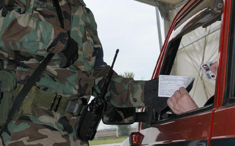 Pfc. Delford McCallister of Canton, Ohio, is part of the Ohio Army National Guard's 1-134th Field Artillery Battalion that is providing gate security at Aviano Air Base, Italy, and at other bases in Europe.