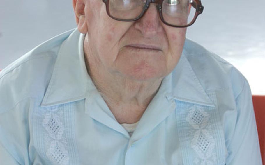 Edward Zobreck, American Legion Post 28 member, attended Sunday's memorial service for Ernie Pyle.