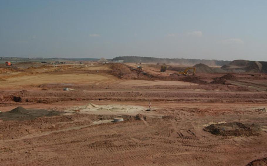 Workers are building parking spots for 11 wide-body aircraft, along with a new refueling system, at Spangdahlem Air Base, Germany. By the end of 2005, all aircraft operations will move from Rhein-Main Air Base to Spangdahlem and Ramstein.
