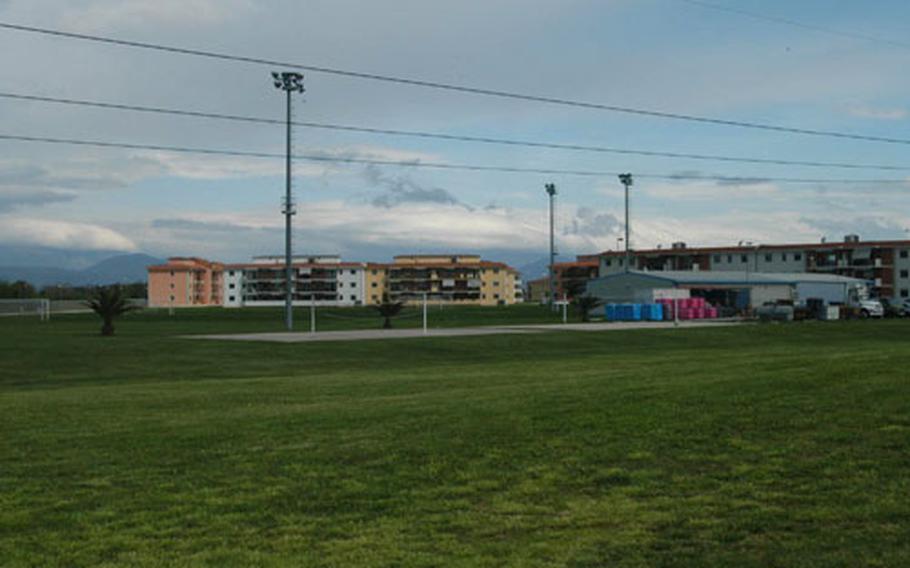 Construction has begun on sports fields at the Gricignano housing area near Naples as the first step in building 119 new housing units. The new fields will require a move of the existing base fence line and even a change in part an existing highway overpass.