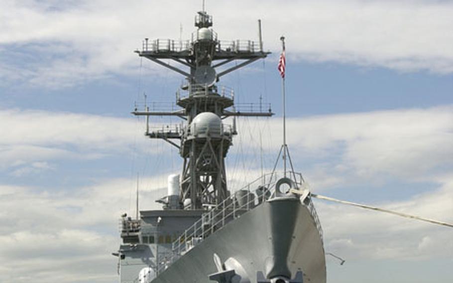 The USS O&#39;Brien sits pier-side Wednesday at Yokosuka Naval Base, Japan.