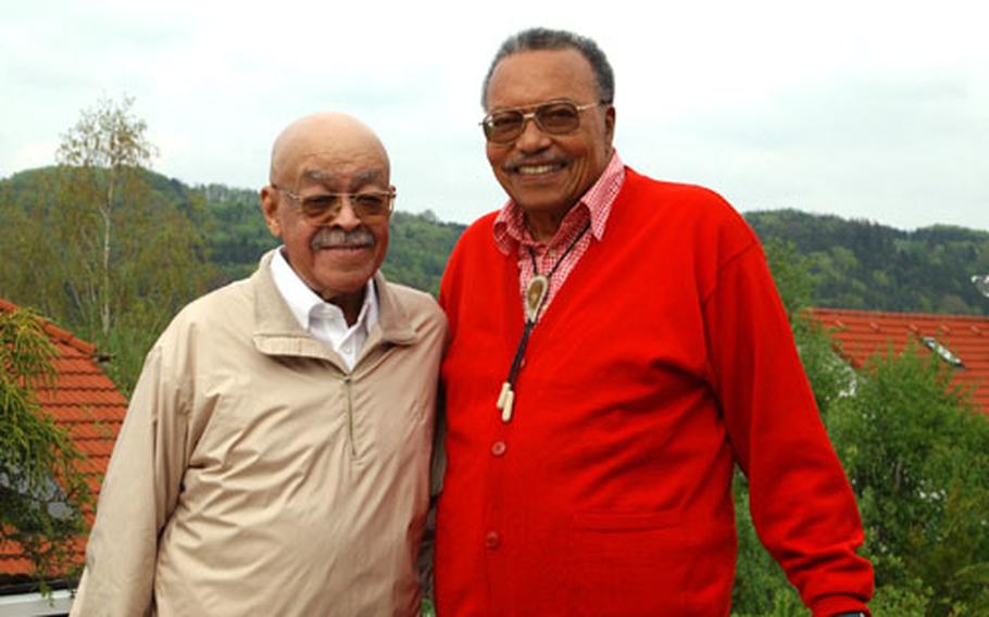 Bill Hughes, left, and Ken Littlepage are longtime friends and World War II veterans. Littlepage hit the beaches of Normandy and Hughes, who entered the war later, served at the Battle of the Bulge. After the war ended, the two men began careers in Frankfurt, Germany, as Department of the Army civilians, met their wives and have lived in Europe ever since.
