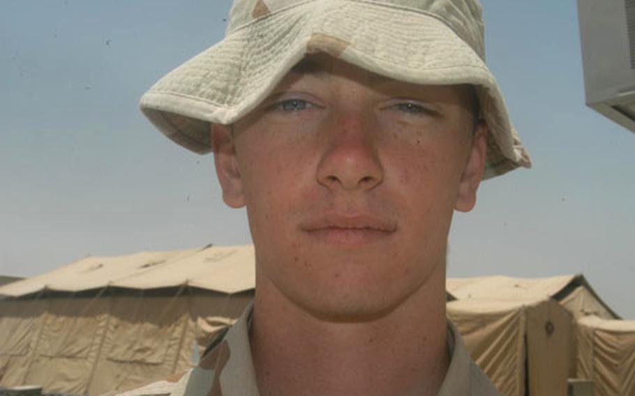 Pvt. Steven Sentel, a heavy equipment transporter with the 233rd Transportation Company.
