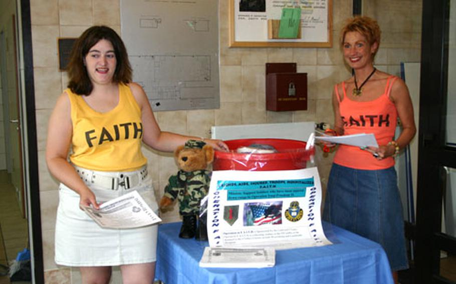 Heather Twist (left) and Sandra Hummel (right), wives of 1st Infantry Division soldiers and co-founders of Operation in FAITH (Friends Aid Injured Troops Hospitalized). Hummel is a former professional clothes buyer for clients of Saks Fifth Avenue department store in Los Angeles. Twist is an actress in regional theater.