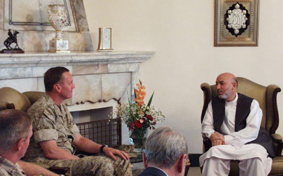 Gen. James L. Jones, supreme allied commander of NATO, meets with Afghanistan's President Hamid Karzai.
