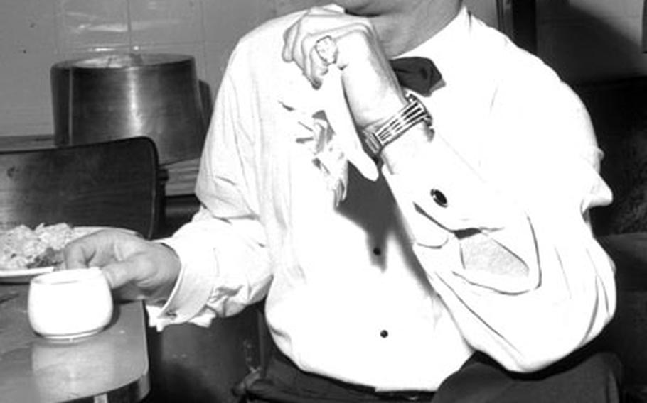 Hank Snow, backstage at the Rhein-Main Air Base NCO club in August, 1961.