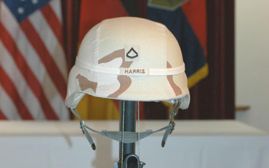 Members of the 417th Base Support Battalion community gathered Wednesday to remember Pfc. Torry D. Harris, 12th Chemical Company, in Kitzingen, who died last week.