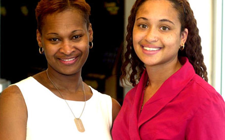 Nishonda James, left, and April Speight say Gen. B.B. Bell and his staff gave them a huge morale boost by helping with follow-on assignments after their husbands’ deployments to Iraq were extended in April. “They were awesome,” Speight said. “You could tell they cared as much as we did.”