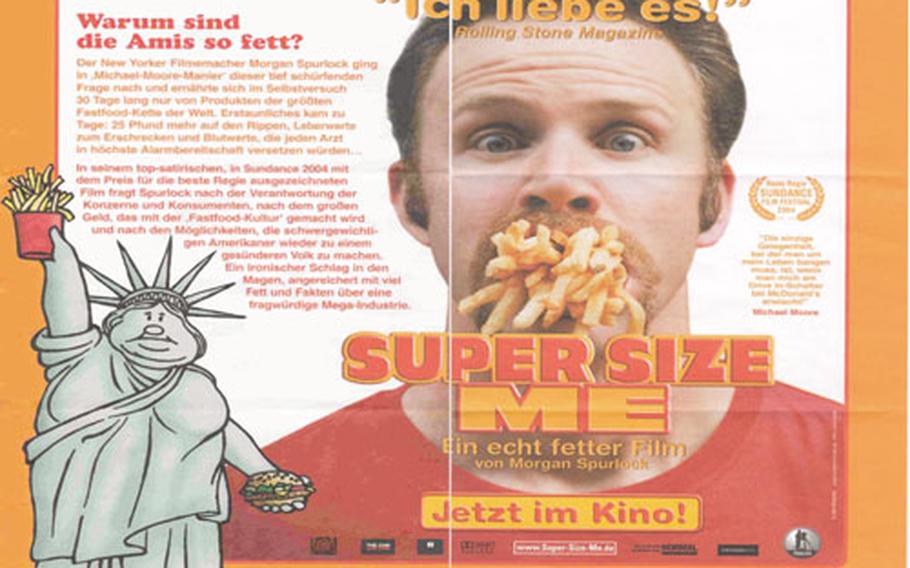 A trayliner being used in Subway restaurants in Germany was a tie-in to the documentary "Super Size Me," a look at the possibly unhealthy effects of eating at McDonald's. Subway said all such trayliners have been removed.