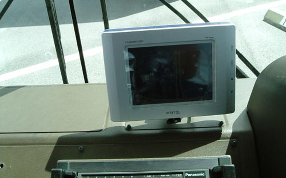 One of the new upgrades this fall to DODDS Pacific school buses in Japan and Okinawa includes a small data screen on the dashboard that bus drivers can use to relay messages to school transportation officials in the event of an emergency. Buses in South Korea already have the equipment.