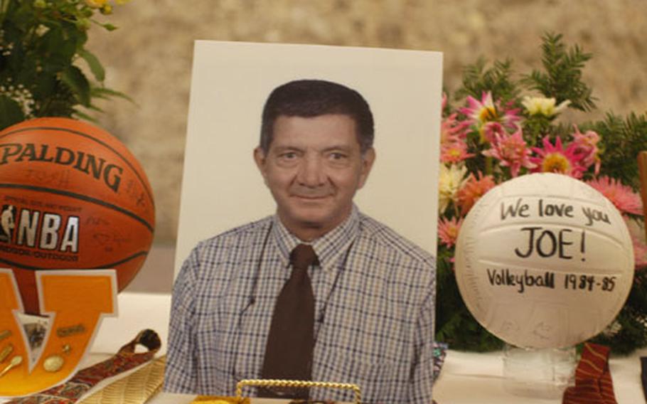 Joe Pellerito spent 40 years teaching students in Vicenza before suffering a fatal stroke last week. Outside the classroom, he also taught music and coached girls' tennis, basketball and volleyball teams over the years. He was remembered by hundreds of people Tuesday in a memorial service.