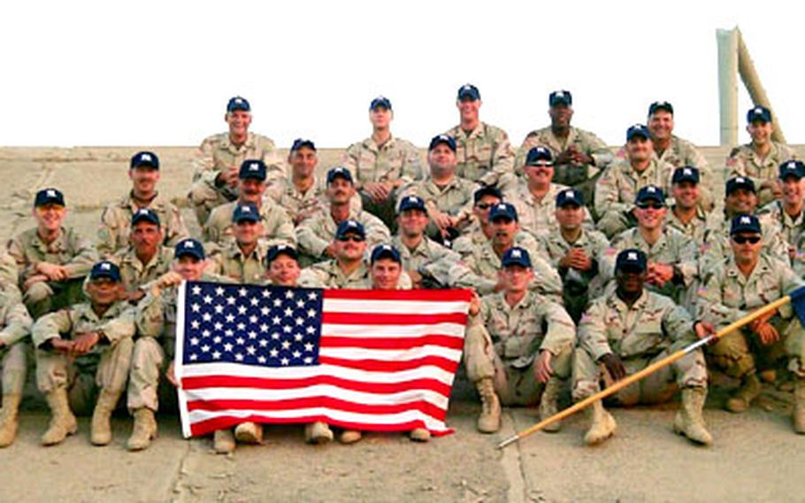 Troops at Forward Operating Base O’Ryan, near Balad, Iraq, sport New York Yankees colors, thanks to a gift from the team. The base is home to the headquarters company of the New York National Guard’s 2nd Battalion, 108th Infantry Regiment. The Yankees sent boxes of fan magazines and 800 baseball caps, enough for the 2-108 Infantry to share with FOB O’Ryan troops from the 1st Battalion, 18th Infantry Regiment and the 1st Battalion, 77th Armor Regiment — both based in Schweinfurt, Germany — and from the 141st Engineer Battalion of the North Dakota Army National Guard.