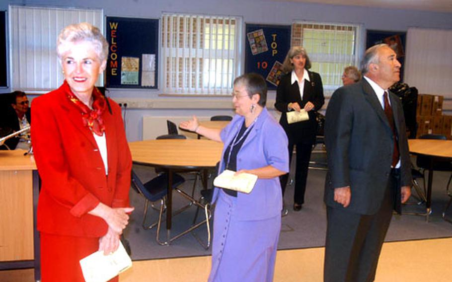 From left, Diane Ohman, superintendent of Department of Defense Dependent Schools in Europe; Janet Klinke, principal of Lakenheath Middle School; and Joseph Tafoya, director of the Department of Defense Education Activity, check out the new Lakenheath Middle School.