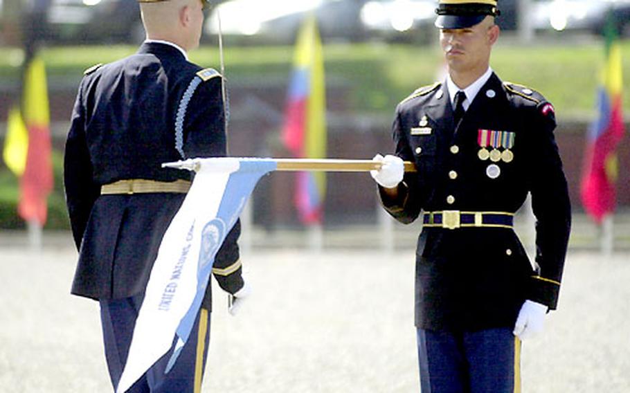 United Nations Command Honor Guard soldiers participate in a repatriation ceremony Thursday at Yongsan Garrison.