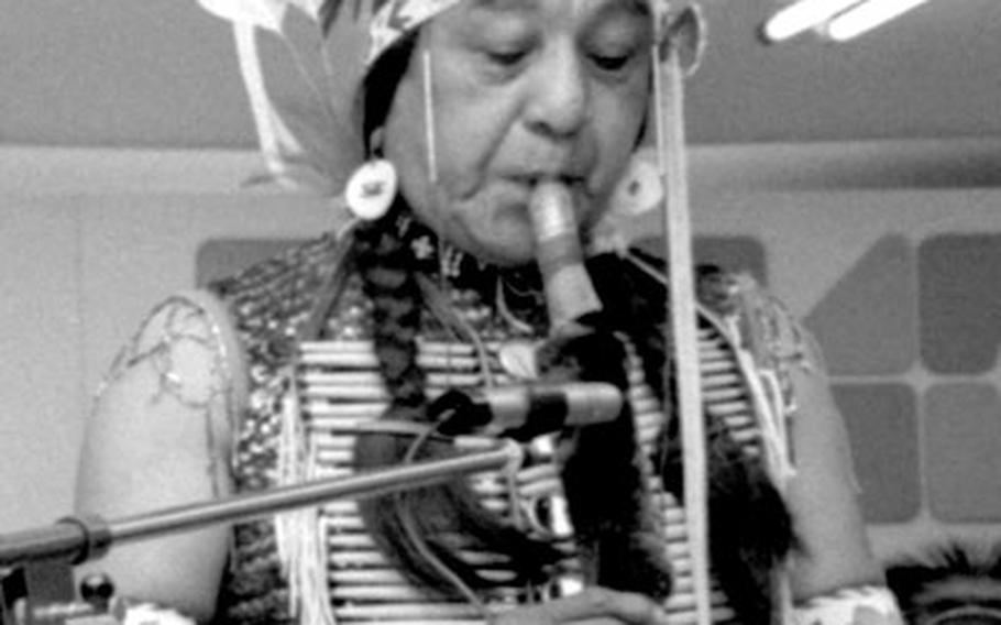 At a store in Frankfurt, Germany, in October, 1972, Crow Indians from the western U.S. demonstrate aspects of their culture to help promote tourism on reservations in Montana and Wyoming.