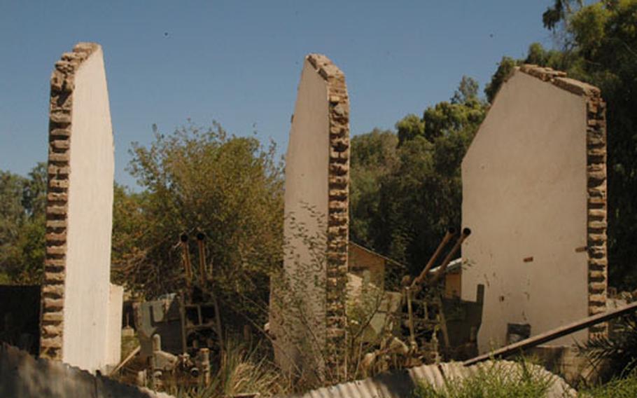 The Iraqis hid several artillery guns inside this damaged building at Camp Habbaniyah, Iraq.