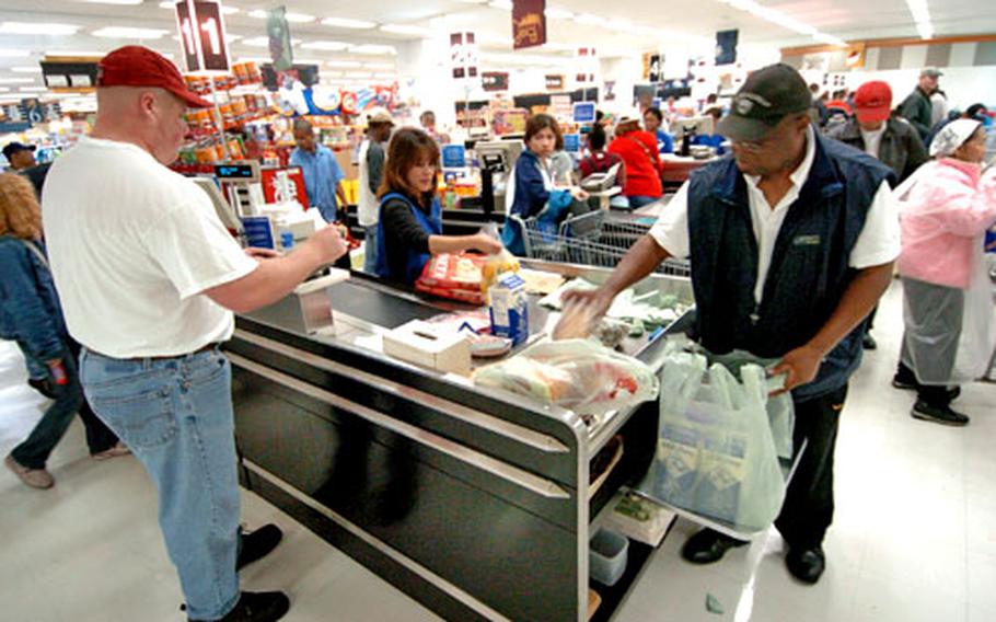 The commissary at Yokota Air Base, Japan, manned all registers to accommodate the flood of customers before the base shut down all normal services at 3 p.m. Saturday in preparation for the arrival of Typhoon Ma-on. No major damage was reported from any U.S. installations on the Kanto Plain.