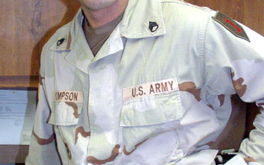 Staff Sgt. Mark Thompson wears a $5,000 insulin pump on his belt. Every nine minutes, the pump shoots a jolt of insulin into his body through a small tube in his stomach to control his Type 1 diabetes, which was diagnosed four years ago.