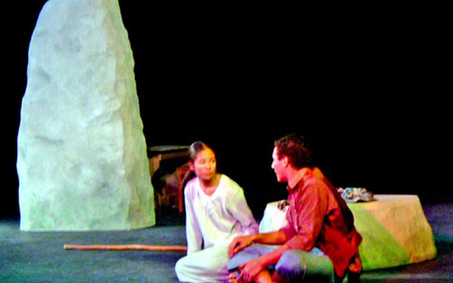 Jamie Kamiya, left, and Andrew Fantacone won awards at the Europe One Act Play Festival for their performance in the Vicenza Soldiers Theatre’s production of “Selkie.”