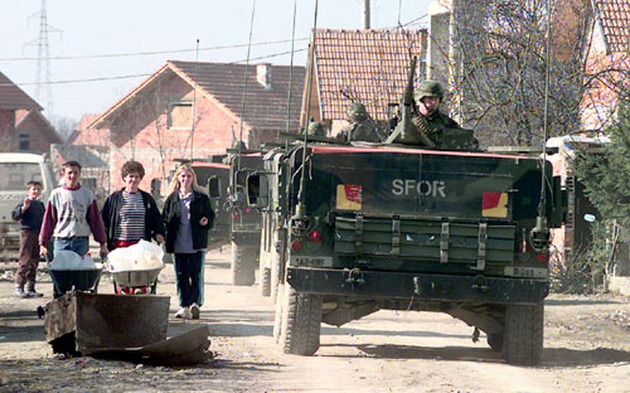 A patrol in Stari Rasadnik, Bosnia, in February, 1998.
