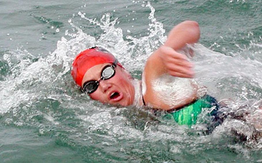 Lt. Rose Rice, a clinical psychologist stationed at Naval Station Rota, Spain, during her English Channel swim in August.