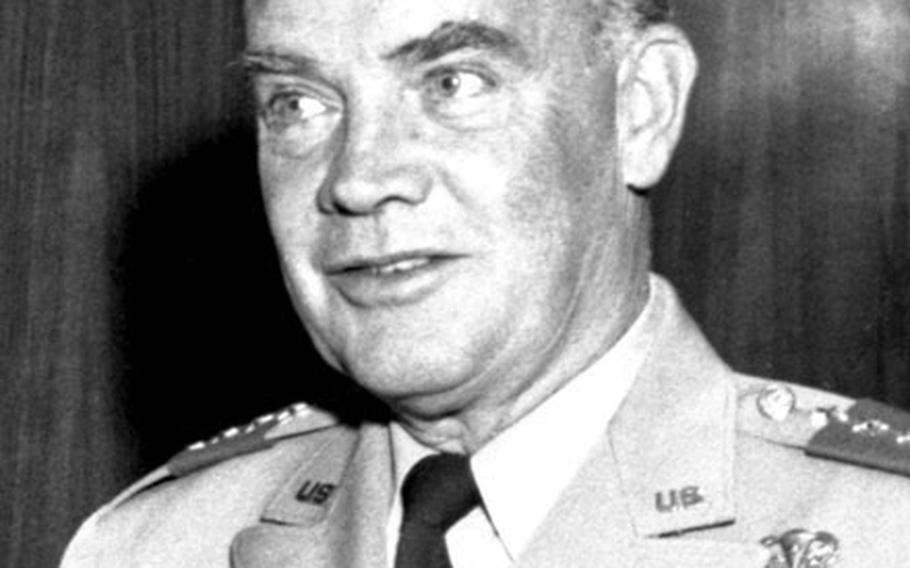 Gen. Anthony C. McAuliffe, one of the heroes of the Battle of the Bulge, as EUCOM commander-in-chief in 1955.