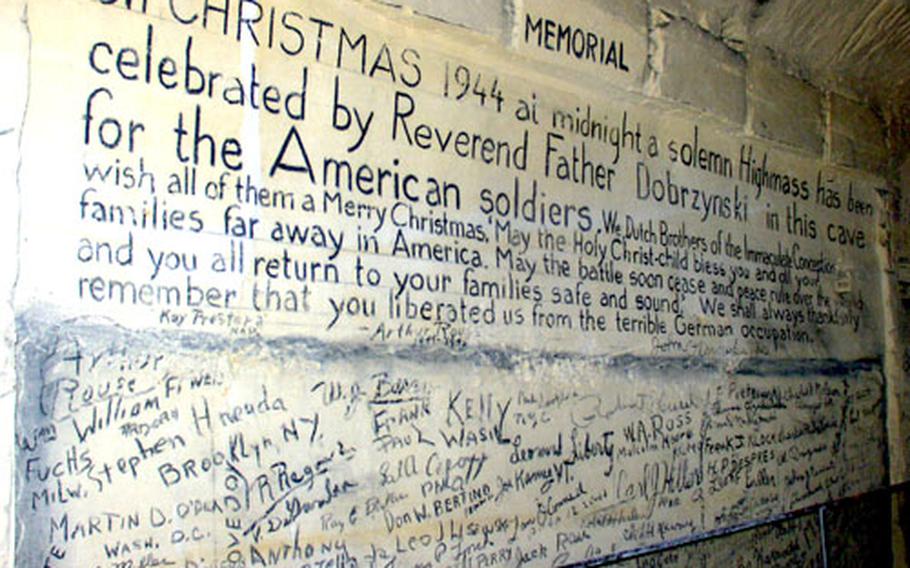 On Christmas Eve 1944, a Mass was celebrated for 300 U.S. Army troops about to leave Maastricht, Netherlands, for the Battle of the Bulge. After the Christmas Eve Mass, each of the men wrote his name in charcoal on a cave wall. Now, local residents and Americans gather to celebrate a Mass in their honor.