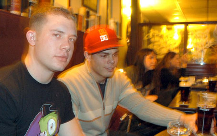 Spc. Joseph Carter, left, is the designated driver for Spc. Christopher Bucknell and other members of the Darmstadt, Germany-based 578th Signal Company, on a recent night on the town.