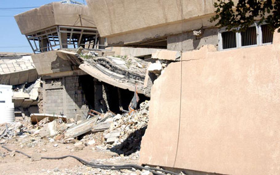 The former detention center at Forward Operating Base Loyalty, Iraq, was partially damaged during the war’s “shock and awe” phase, Army officials said, when U.S. planes took out the security complex’s headquarters and operations center.