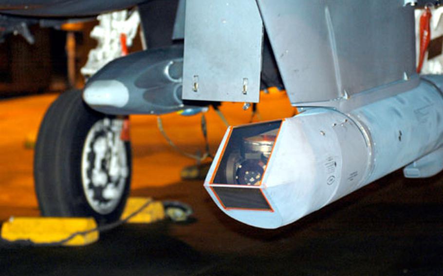 The Sniper Advanced Targeting Pod, seen here on an F-15E Strike Eagle assigned to the 494th Fighter Squadron at RAF Lakenheath, England, allows combat aircrews to more easily detect, identify and target enemy forces from safer distances.
