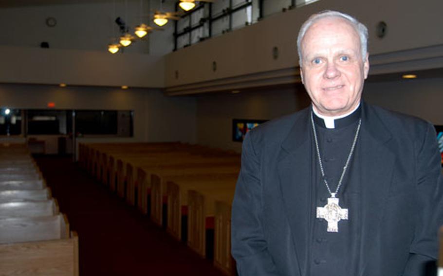 Archbishop for Military Services Edwin O’Brien is visiting Catholic chaplains and troops in the Pacific as part of an annual worldwide tour to reach the 1.5 million Catholics on military bases. O’Brien was at Misawa Air Base and Sasebo Naval Base, Japan, last week.