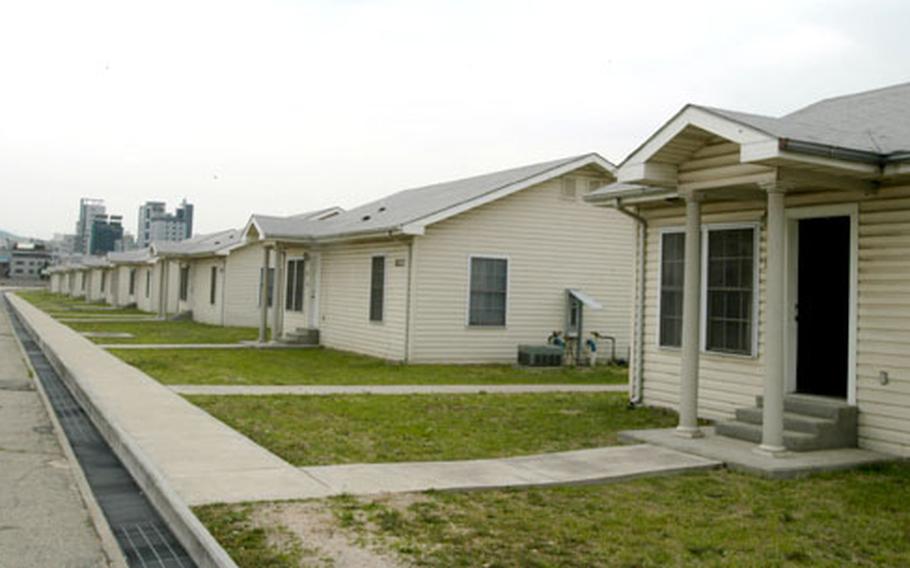 Small houses, once homes for 2nd ID officers, stand empty at Camp LaGuardia on Wednesday.