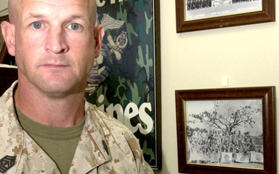 Marine 1st Sgt. Scott Smith, 9th Engineer Support Battalion, says he often thinks of his father, who served with the Marines during the Battle of Okinawa, as he drives around the island.