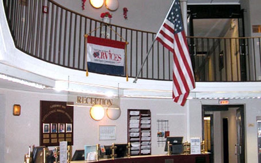 The lobby of the Gateway Inn.