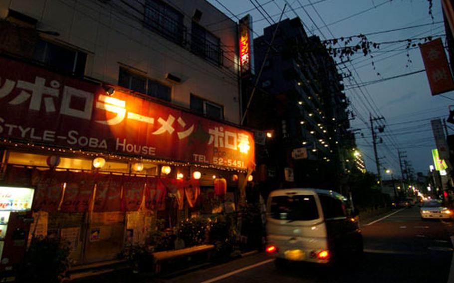 Businesses like this ramen noodle shop near Yokota Air Base are feeling the effects of Yokota’s 1 a.m. to 6 a.m. curfew on the area within a block of Akasen-dori, othewise know as Bar Row.