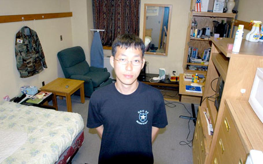 Korean Augmentee to the U.S. Army Sgt. Won Woo Hee, 28, has all the modern conveniences in his room at Camp Red Cloud.