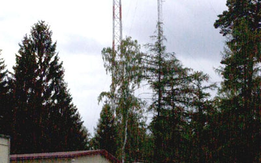 The Pentagon’s over-the-air TV signals for American Forces Network programming broadcasts in Europe are scheduled to go off air by 2010. In Kaiserslautern, Germany, an old tower, right, is currently interfering with reception from the new tower next to it. The old tower will be torn down this month.