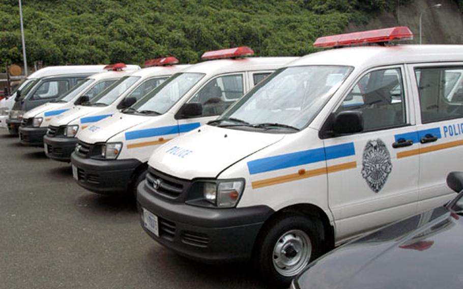 The new security patrol vehicles, with the new-style light bar. The updated vehicles will hit the streets at Yokosuka Naval Base, Japan, later this year.