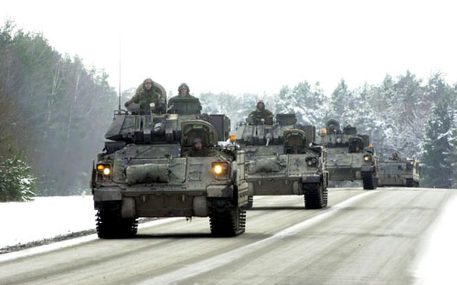 1st Armored Division units are shown in this 2003 file photo in Grafenwöhr, Germany, preparing for a possible war with Iraq.