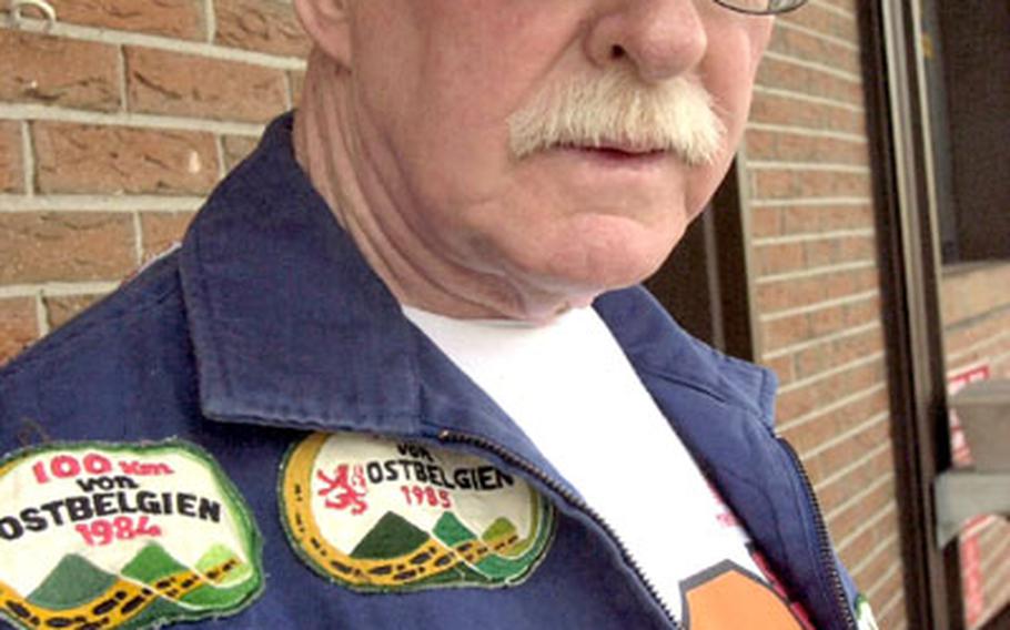 Air Force retiree Frank Miller at Spangdahlem Air Base, Germany. Miller has walked more than 56,000 kilometers (33,600 miles) in 25 years at marches throughout Europe.