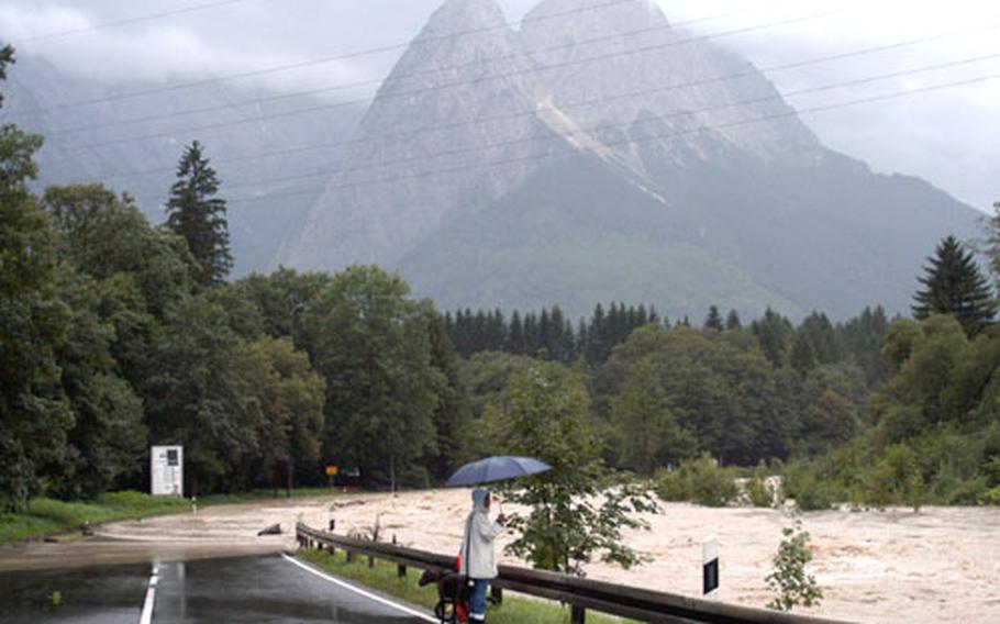 The Loisach River floods Zugspitzstrasse within a few hundred yards of the Edelweiss Lodge and Resort.