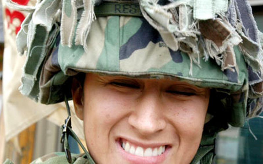Pfc. Heidy Restrepo, 20, of Paterson, N.J., is one of 15 “lady Manchus” with Company E, 302nd Forward Support Battalion.