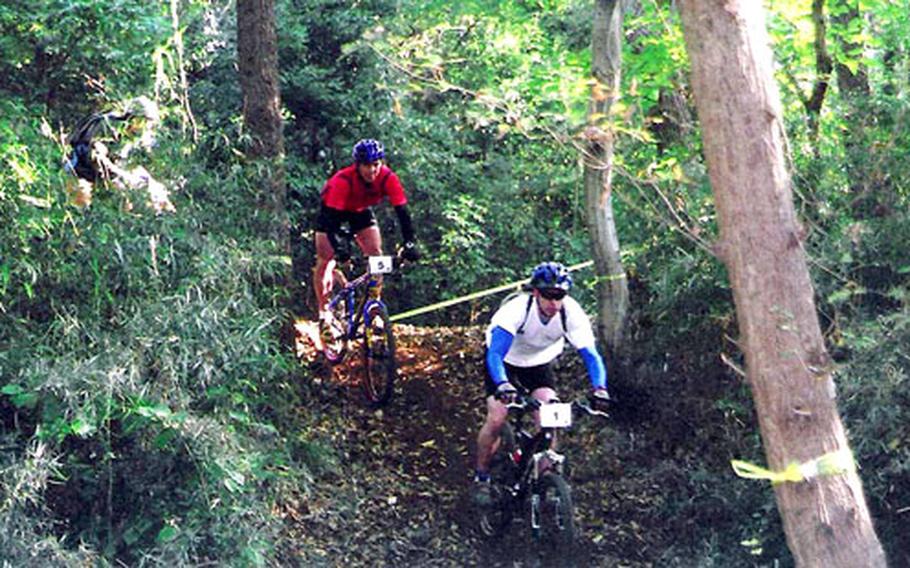 Riders negotiate sharp hills and down-slopes in Saturday’s Tour de Tama race. A field of 84 riders competed in five different categories.