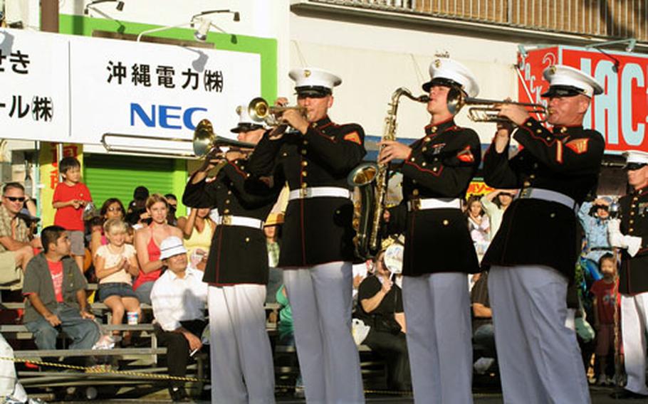 III Marine Expeditionary Force band members perform at the 13th annual Okinawa International Carnival on Gate Two Street in Okinawa City on Sunday.