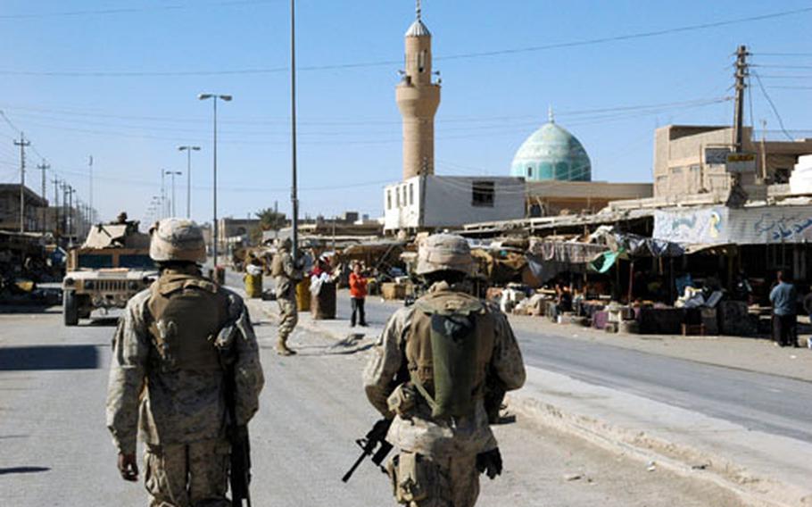 U.S. Marines patrol the city of Husaybah for the first time in more than a year.