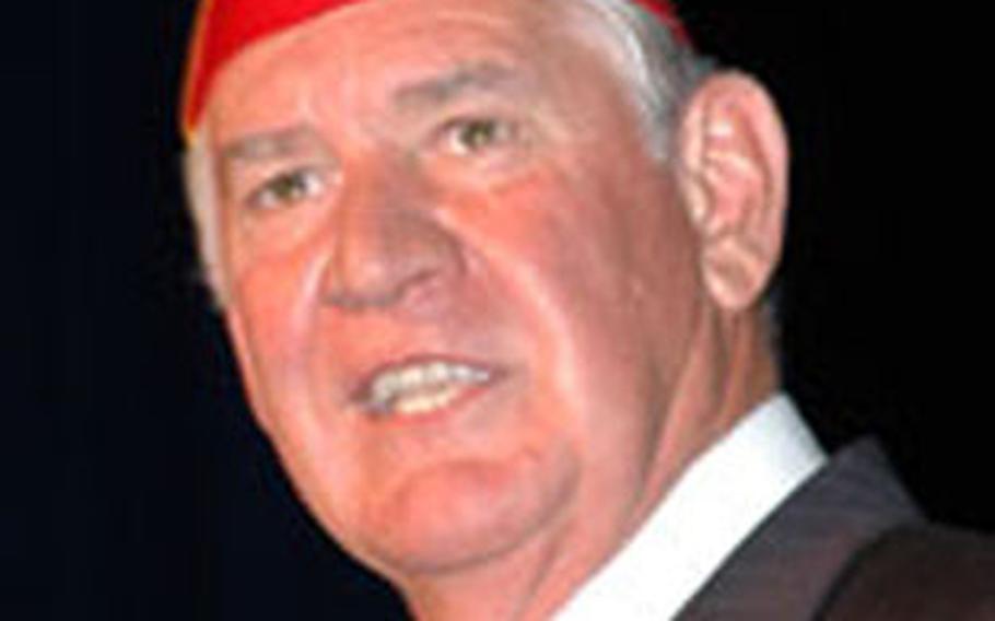 American Legion National Commander Thomas Bock spoke with veterans at Okinawa’s American Legion Post 28 last week.